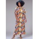 Vestido Kaftan Viscose Longo Estampa Cores Vibrante