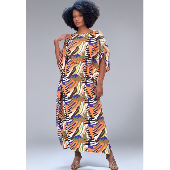 Vestido Kaftan Viscose Longo Estampa Cores Vibrante