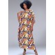 Vestido Kaftan Viscose Longo Estampa Cores Vibrante