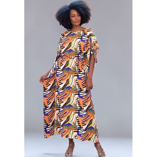 Vestido Kaftan Viscose Longo Estampa Cores Vibrante
