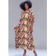 Vestido Kaftan Viscose Longo Estampa Cores Vibrante