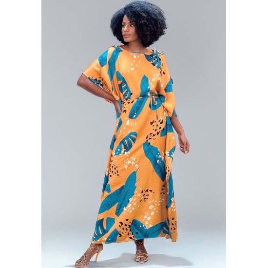 Vestido Kaftan Viscose Longo Estampa Aurora Botânica
