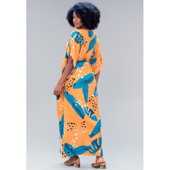Vestido Kaftan Viscose Longo Estampa Aurora Botânica
