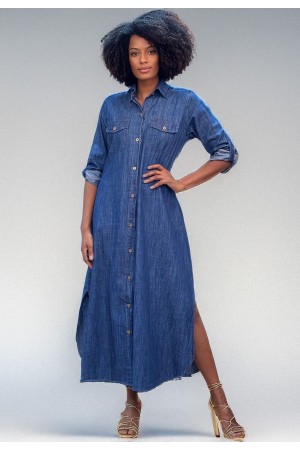  Vestido Chamise Longo Jeans