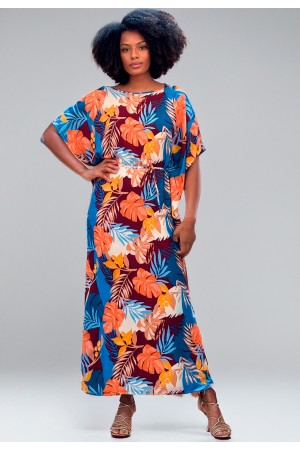 Vestido Kaftan Viscose Longo Estampa Aurora Profunda