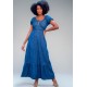  Vestido Longo com Manga Curta Jeans
