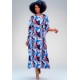Vestido Kaftan Viscose Longo Estampa Jardim Celeste