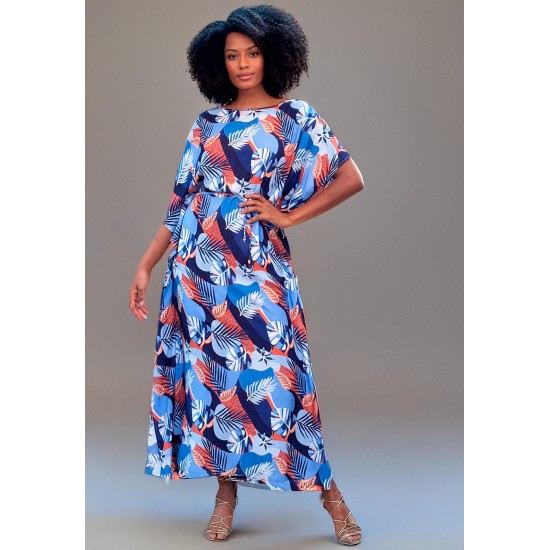 Vestido Kaftan Viscose Longo Estampa Jardim Celeste
