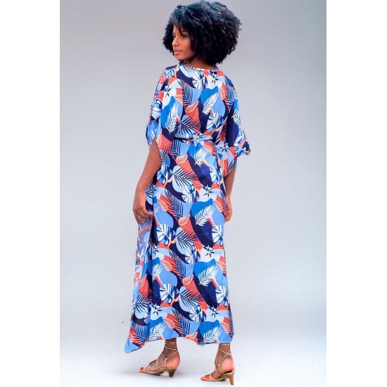 Vestido Kaftan Viscose Longo Estampa Jardim Celeste
