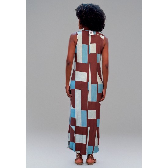 Vestido Longo Acará Malha Estampa Santa Rosa do Tocantins
