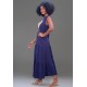 Vestido Longo Regata Curta Folha Azul