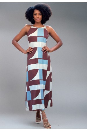 Vestido Longo Malha Trapézio Estampa Santa Rosa do Tocantins