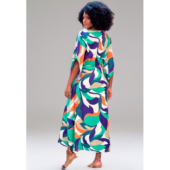 Vestido Kaftan Viscose Longo Estampa Brisa do Mar