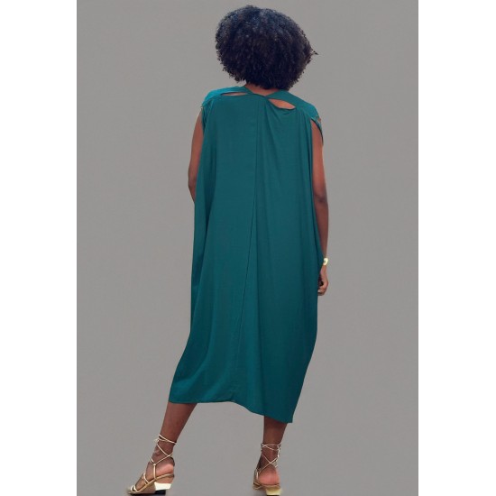 Vestido Kaftan Detalhes nas Costas Verde Musgo