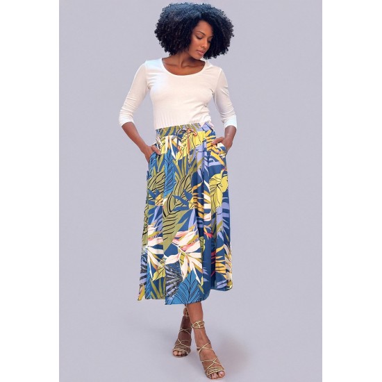 Saia Longa Viscose Estampa Brisa Botânica