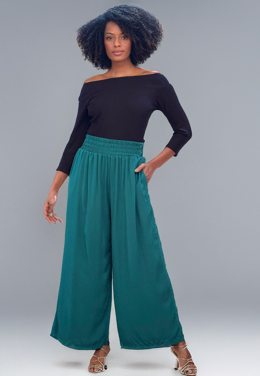 Calça Pantalona Elastic Embaú Verde Musgo