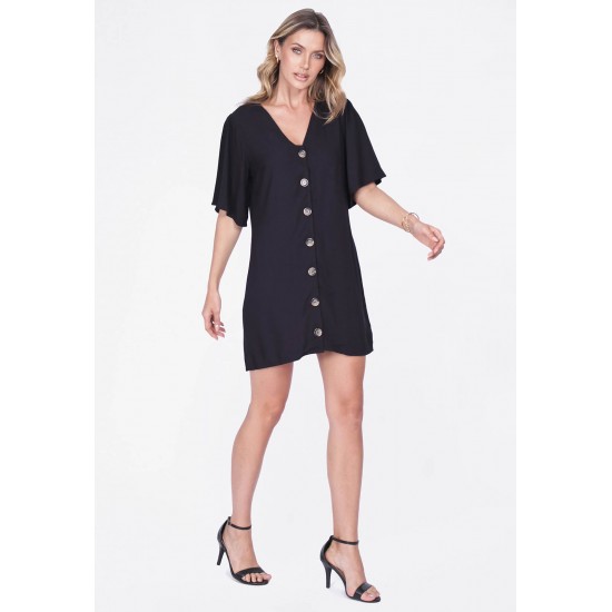 Vestido Curto Kurumí Camisa Viscose Preto