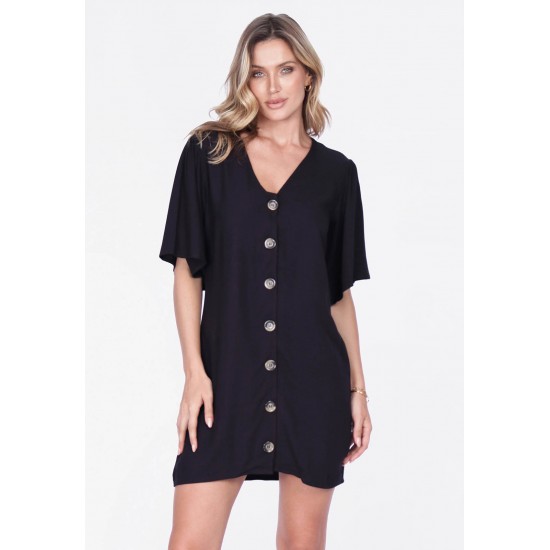 Vestido Curto Kurumí Camisa Viscose Preto