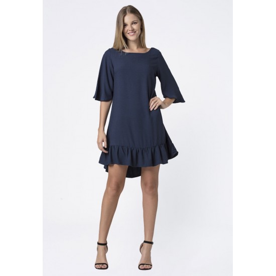 Vestido Curto Viscose Babado Azul Marinho