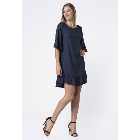 Vestido Curto Viscose Babado Azul Marinho