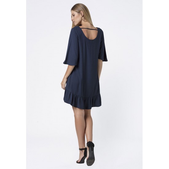 Vestido Curto Viscose Babado Azul Marinho