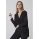 Blusa Drapeada nas Costas Malha Manga Longa Preto