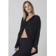 Blusa Drapeada nas Costas Malha Manga Longa Preto