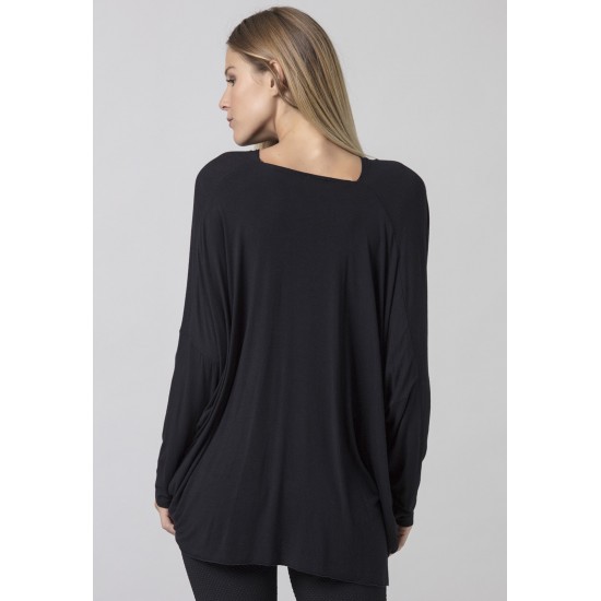 Blusa Drapeada nas Costas Malha Manga Longa Preto