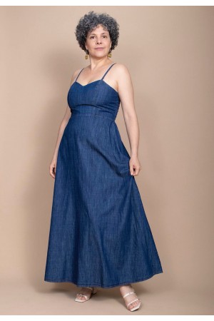  Vestido Jeans Longo com Alça