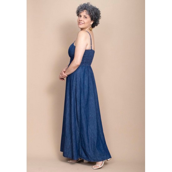  Vestido Jeans Longo com Alça