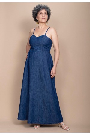  Vestido Jeans Longo com Alça