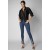Calça Jeans Super Skinny de Algodão Cintura Alta com Aplicação Hotfix e Detalhe na Barra Azul