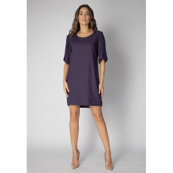 Vestido Curto Viscose Balli Manga Curta Azul Marinho