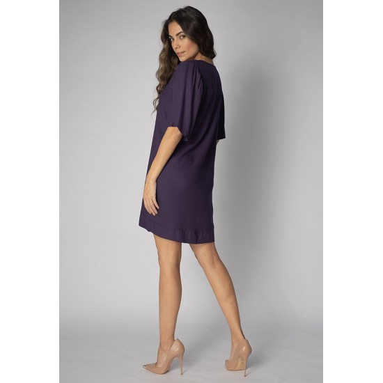 Vestido Curto Viscose Balli Manga Curta Azul Marinho