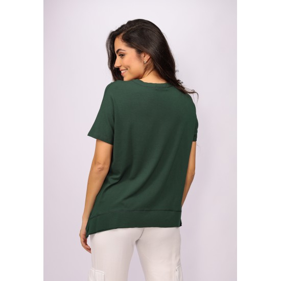 T-Shirt Ampla Malha Manga Curta Verde Musgo