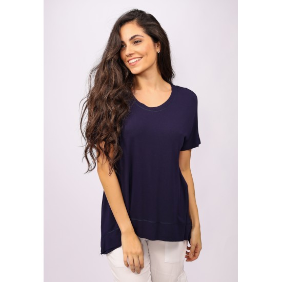 T-Shirt Ampla Malha Manga Curta Azul Marinho