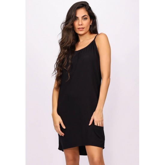 Vestido Curto Viscose com Bolso Preto
