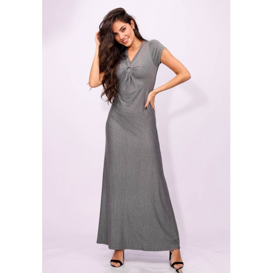 Vestido Coema Longo Malha Detalhe no Busto Mescla