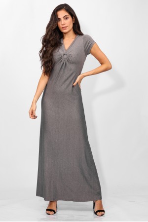 Vestido Coema Longo Malha Detalhe no Busto Mescla