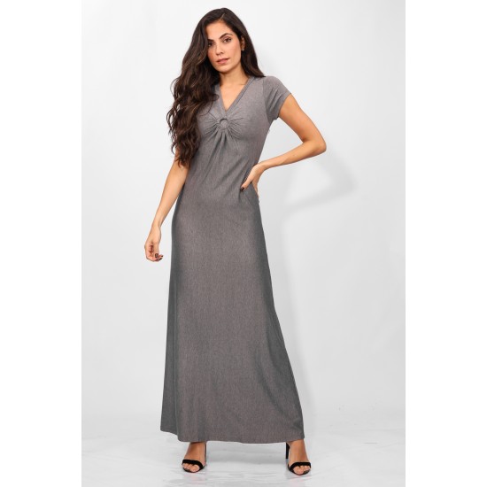Vestido Coema Longo Malha Detalhe no Busto Mescla
