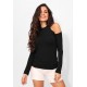 Blusa Nadador com Manga e Recorte no Ombro Preto