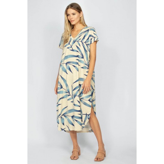 Vestido Midi Abapã Malha com Bolso Bambu Azul