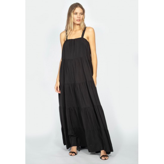 Vestido Longo Goivira Viscose Camadas Preto