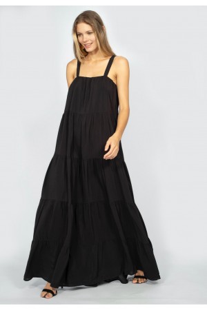 Vestido Longo Goivira Viscose Camadas Preto