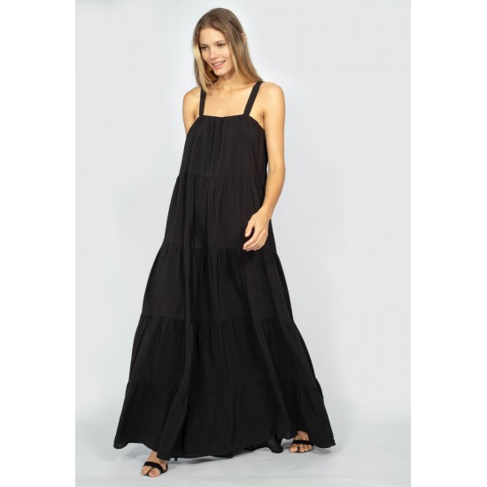 Vestido Longo Goivira Viscose Camadas Preto