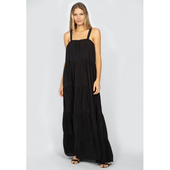 Vestido Longo Goivira Viscose Camadas Preto