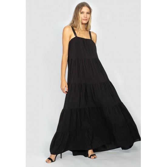 Vestido Longo Goivira Viscose Camadas Preto