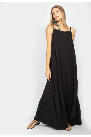 Vestido Longo Jataí Trapézio Viscose Preto