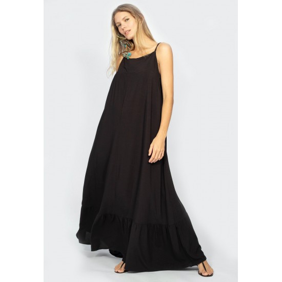 Vestido Longo Jataí Trapézio Viscose Preto