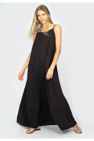 Vestido Longo Jataí Trapézio Viscose Preto